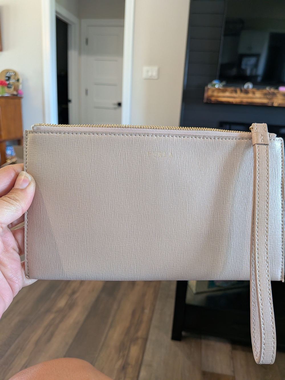 Furla Beige Wristlet Clutch with Detachable Strap